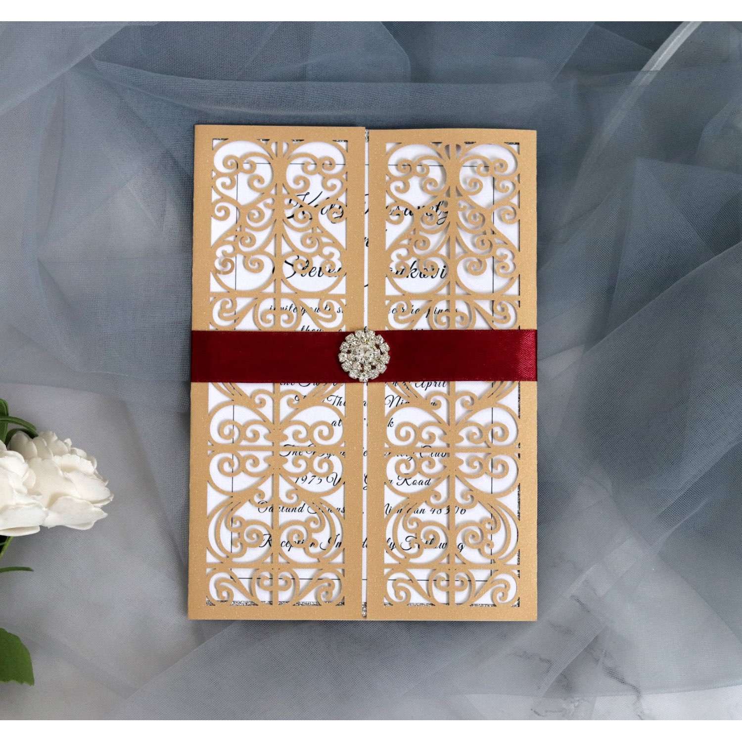 Invitation Card With Ribbon European Style Marriage Invitation Laser Cut Card Wholesale